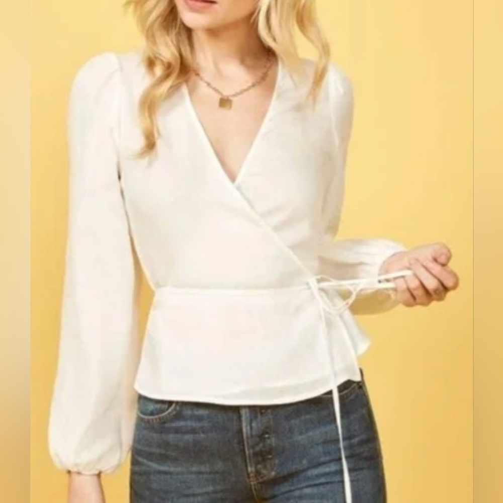 Reformation White Wrap Blouse